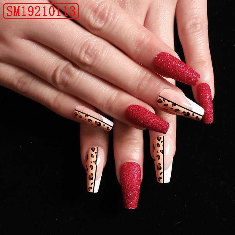 Red Jump Color Leopard Print Ballet False Nails Red Jump Color Leopard Print Ballet False Nails